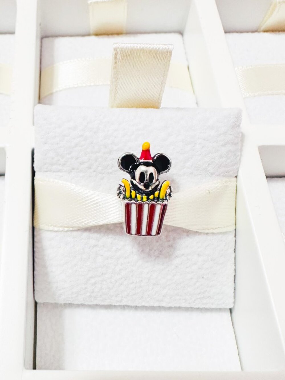 925 Sterling Silver Popcorn Mickey Mouse Charm Cute Cartoon Movie Snack
